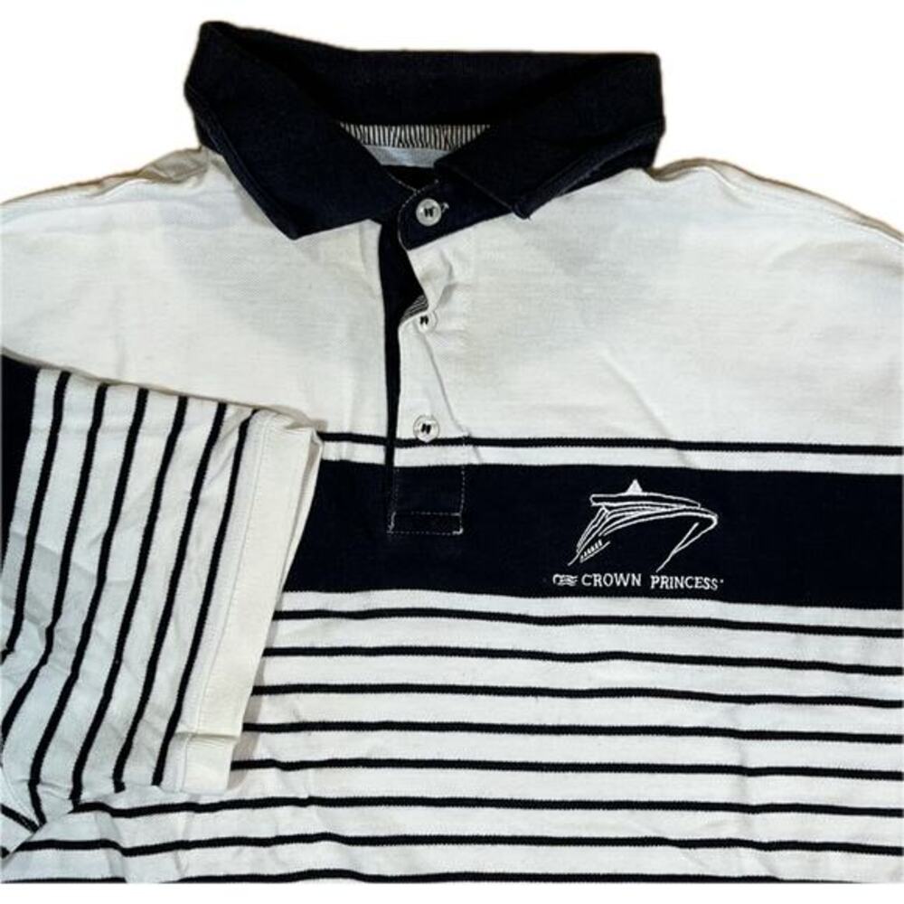 Crown Princess Cruise Line Polo Shirt Mens Large White Navy Striped Nautical VTG